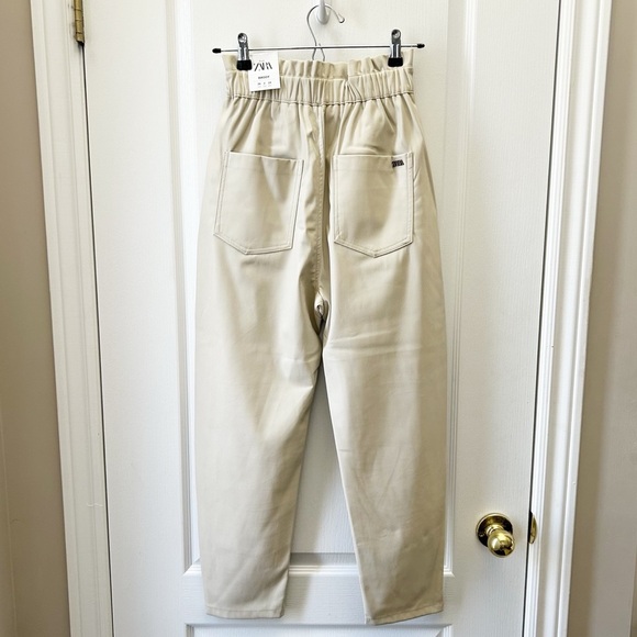 Zara Faux Leather High Waisted Baggy Fit Pants Cream Ecru Size 2 NEW WITH TAG - Picture 6 of 16